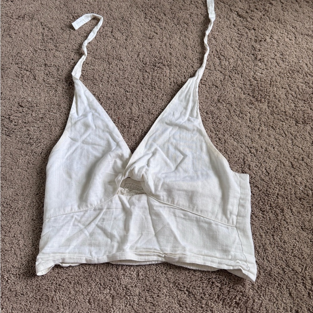 Miami White Tie Front Cropped Halter Top